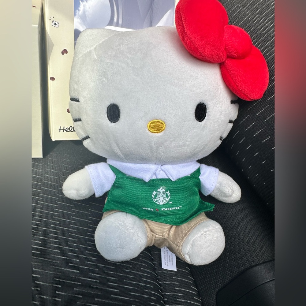 2025! NEW! Starbucks Hello Kitty barista Plush with Red Bow and Green Shirt